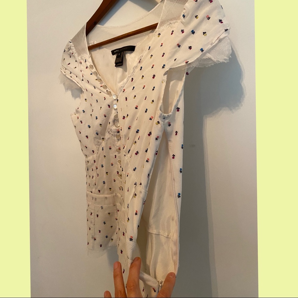 Marc by Marc Jacobs White Blouse with Red and Blue Microprint - Picture 5 of 8